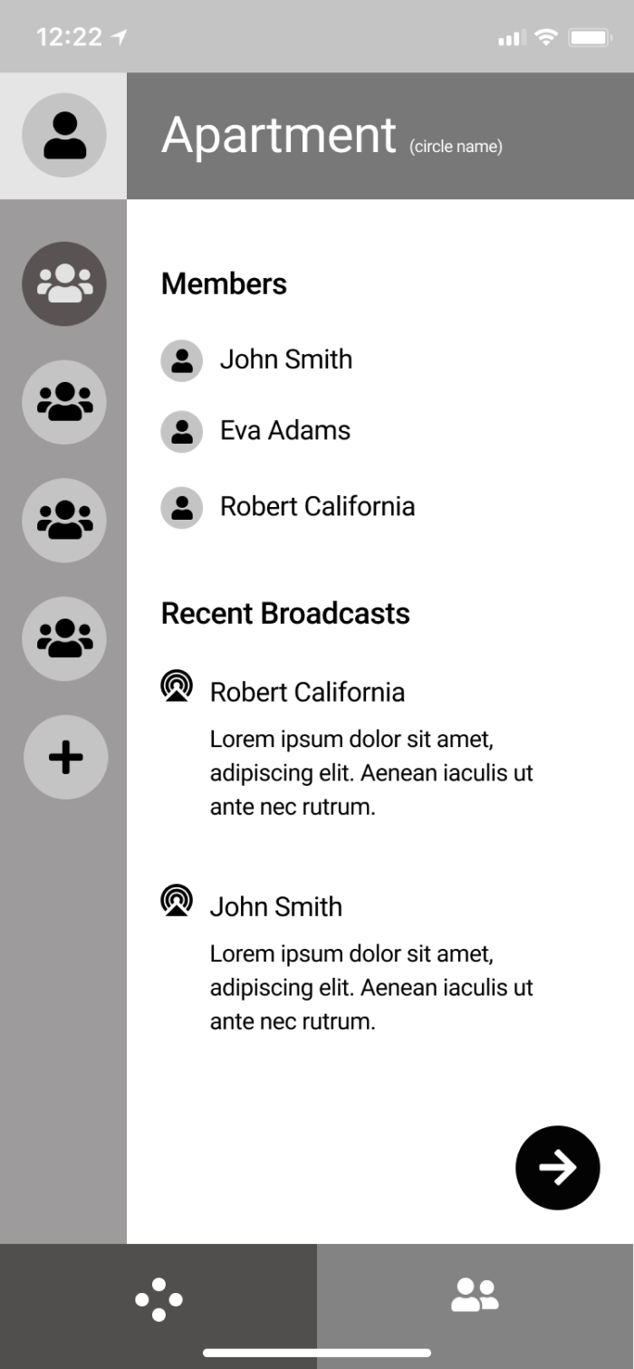 A low fidelity mockup of what the all groups screen would look like.