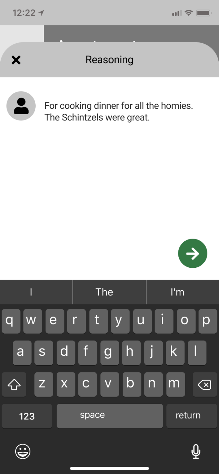 A low fidelity mockup of what the award reason screen would look like.