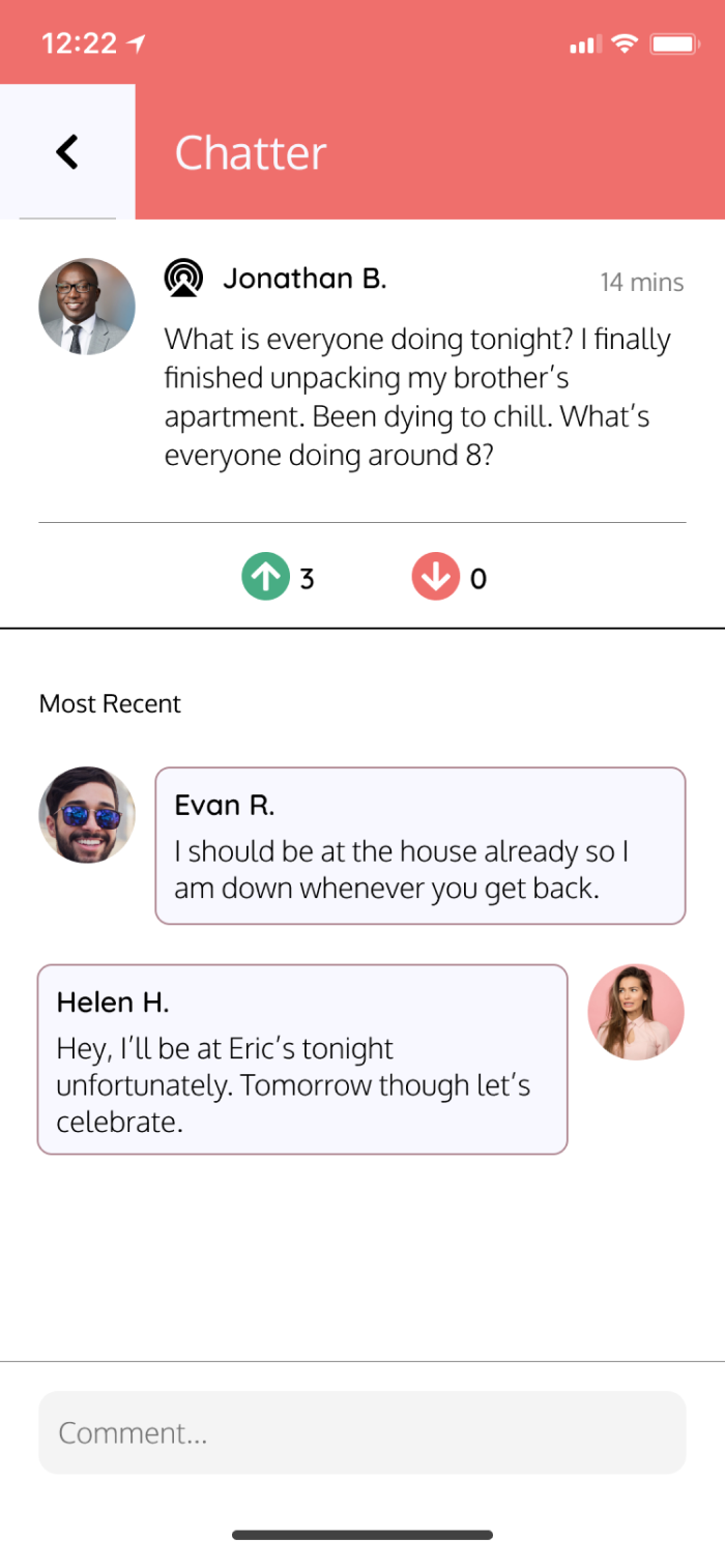 A screenshot of how the "chatter" feature would work.