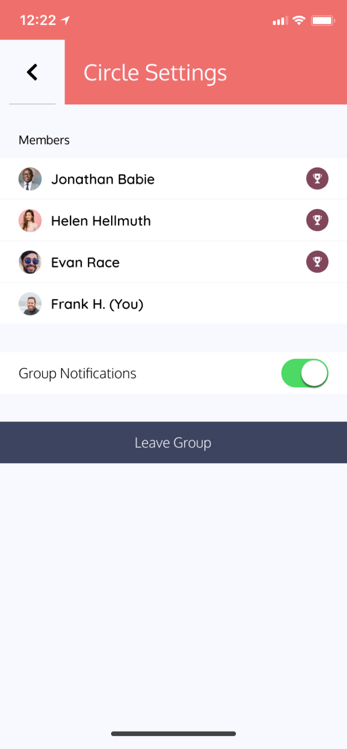 Final design for the all groups screen.