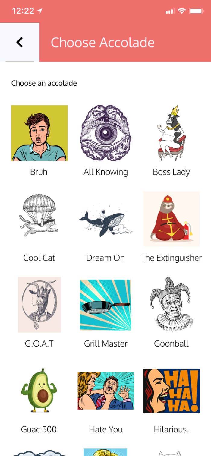 A screenshot of the user would choose an award.