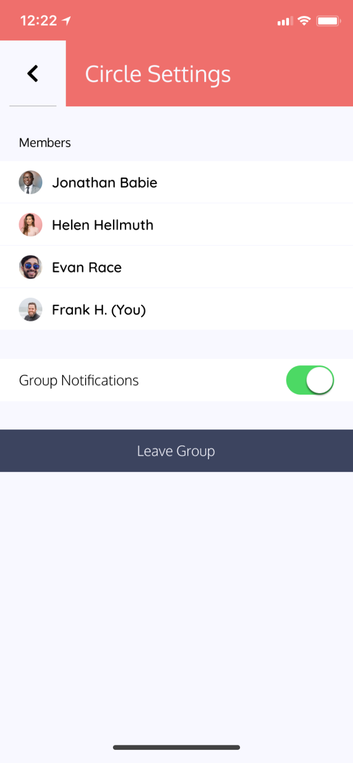 Initial screen design for the all groups screen.