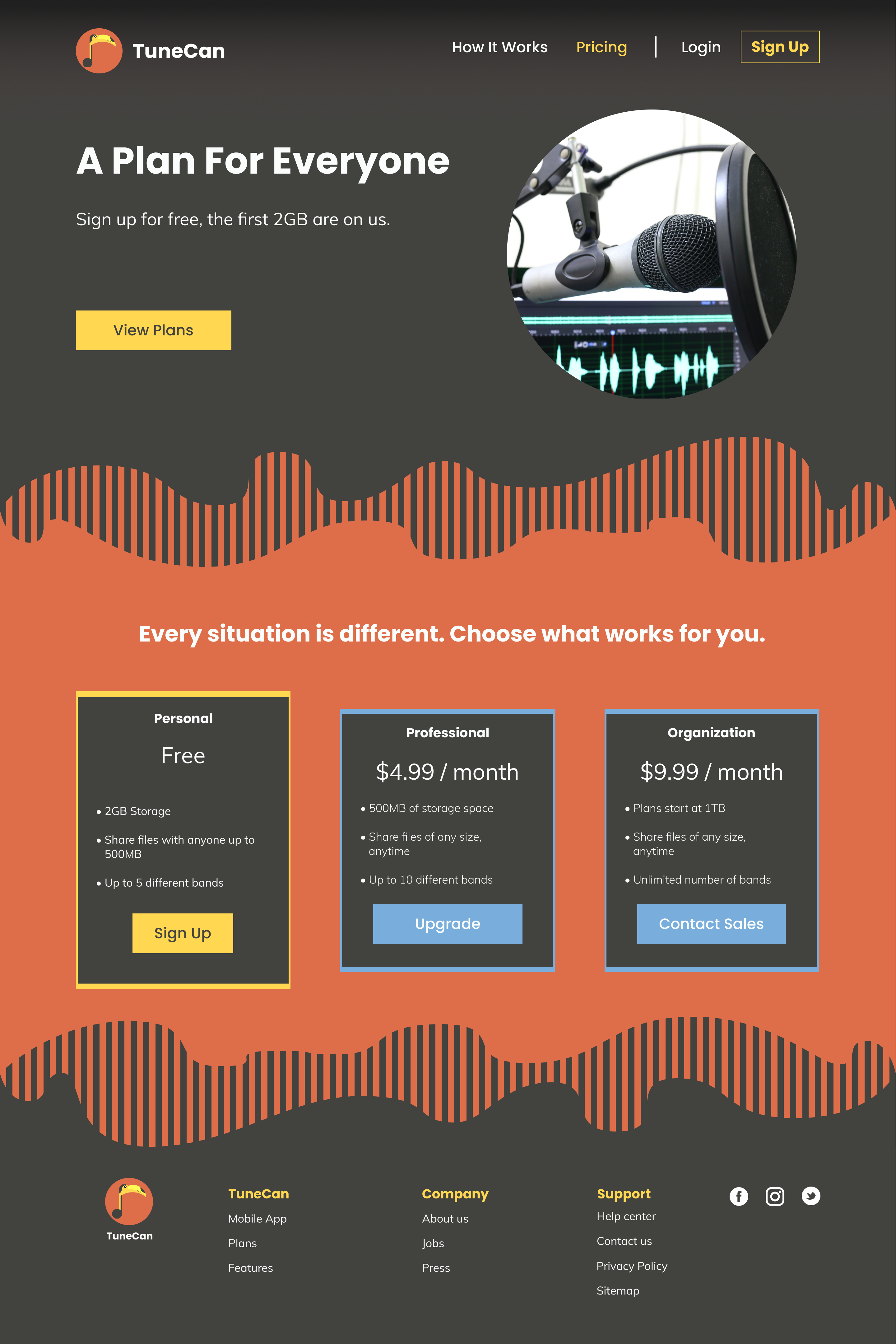 High fidelity mock-up of pricing page.