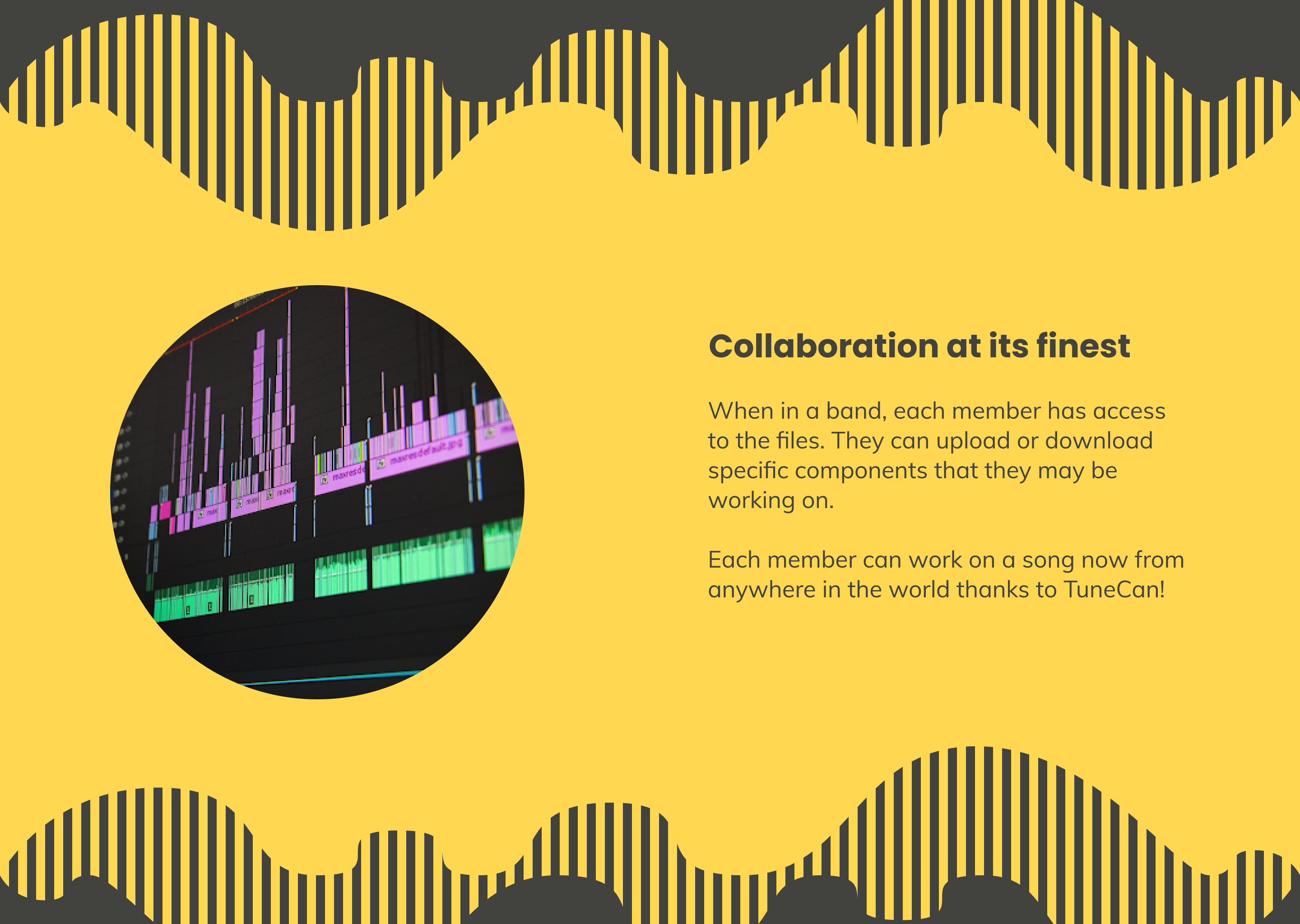 Screenshot of the about page of TuneCan talking about how collaboration is a key feature.