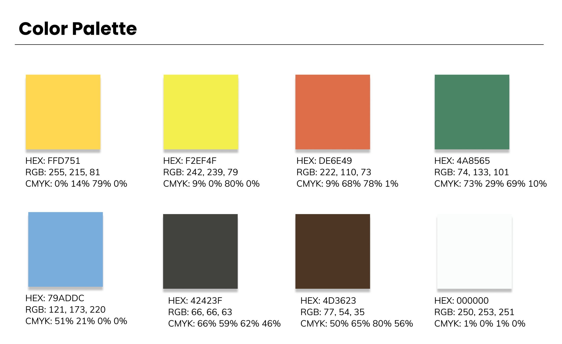 Color palette showing which colors were used in the application.