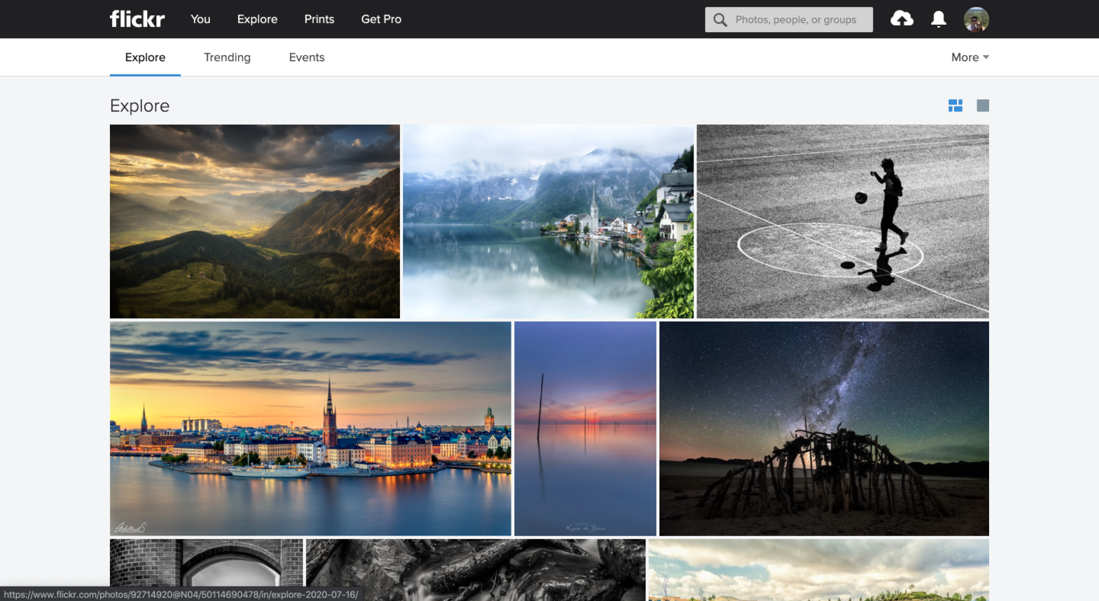 Screenshot of the Flickr dashboard.