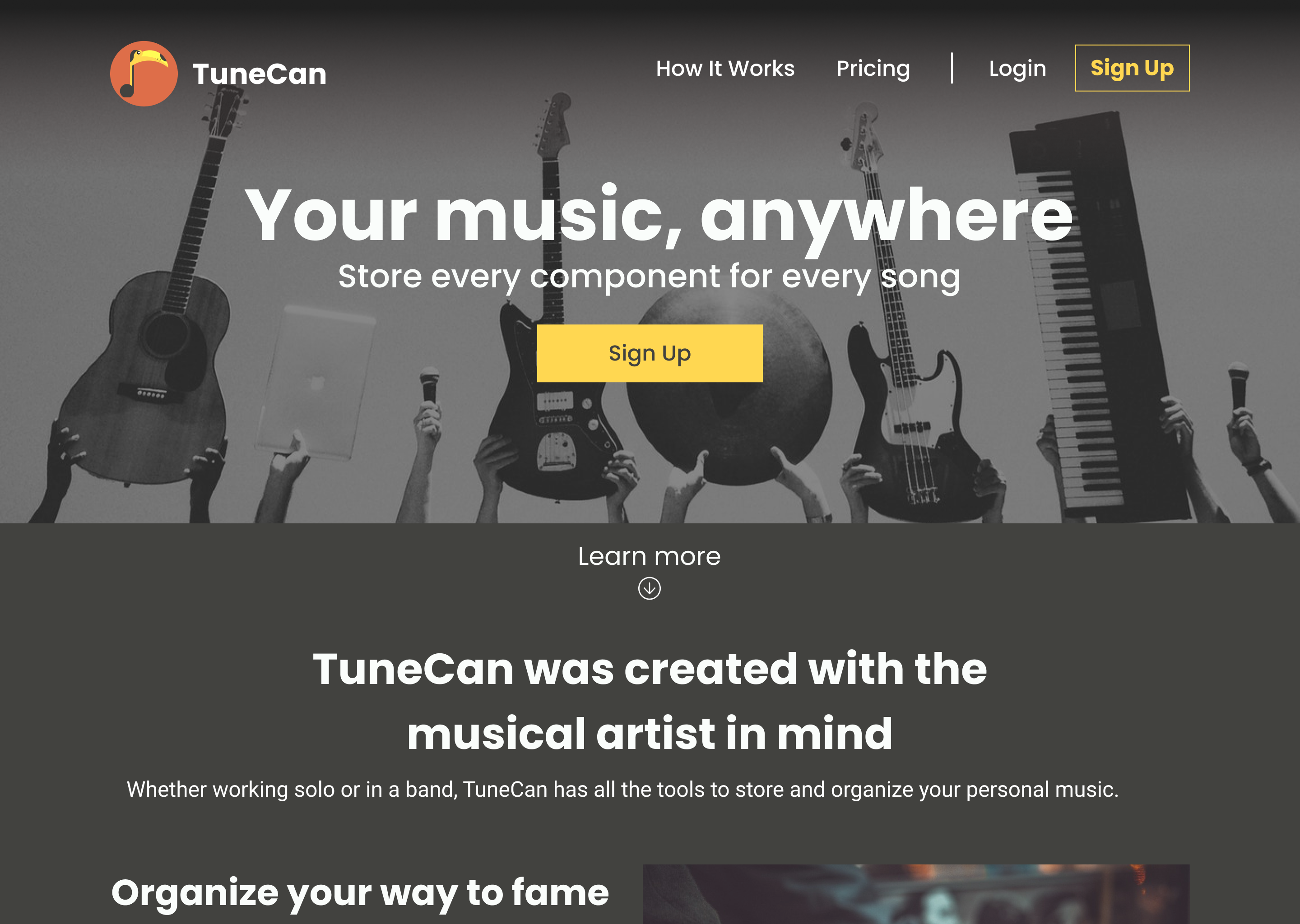 Screenshot of the homepage of TuneCan.