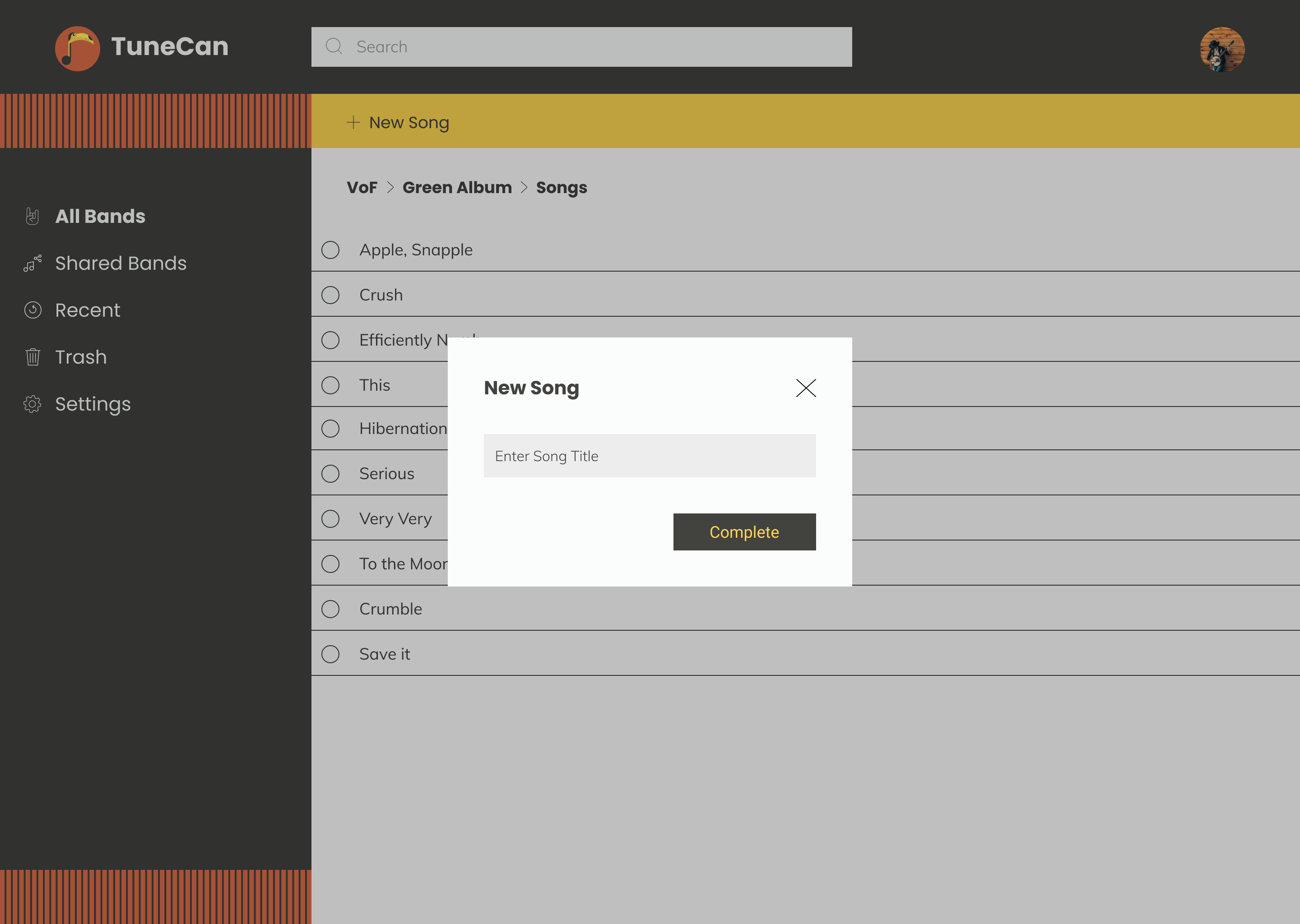 Screenshot of the final "Add New Song" as a modal window.