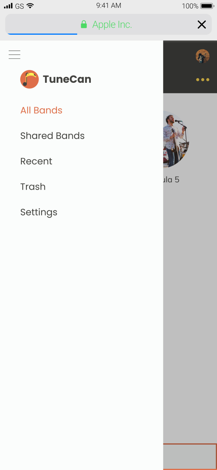 Preference test showing the mobile menu with no branding next to the logo.