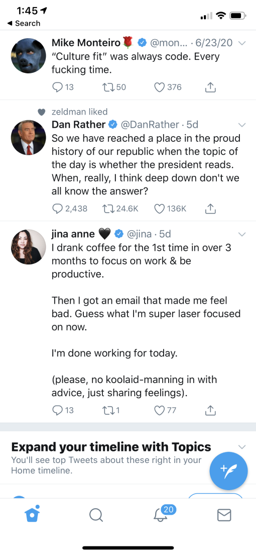 A screenshot of Twitter's feed.