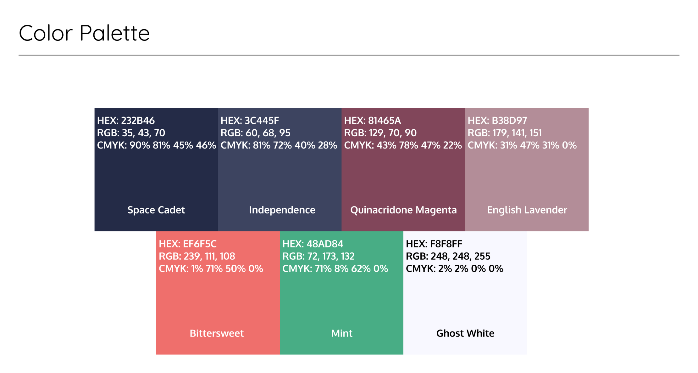 Color palette showing which colors were used in the application.