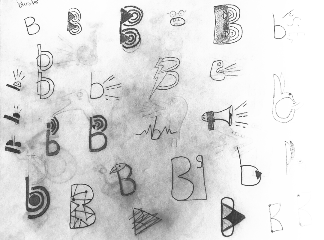 Initial sketches of the icon for Bluster.