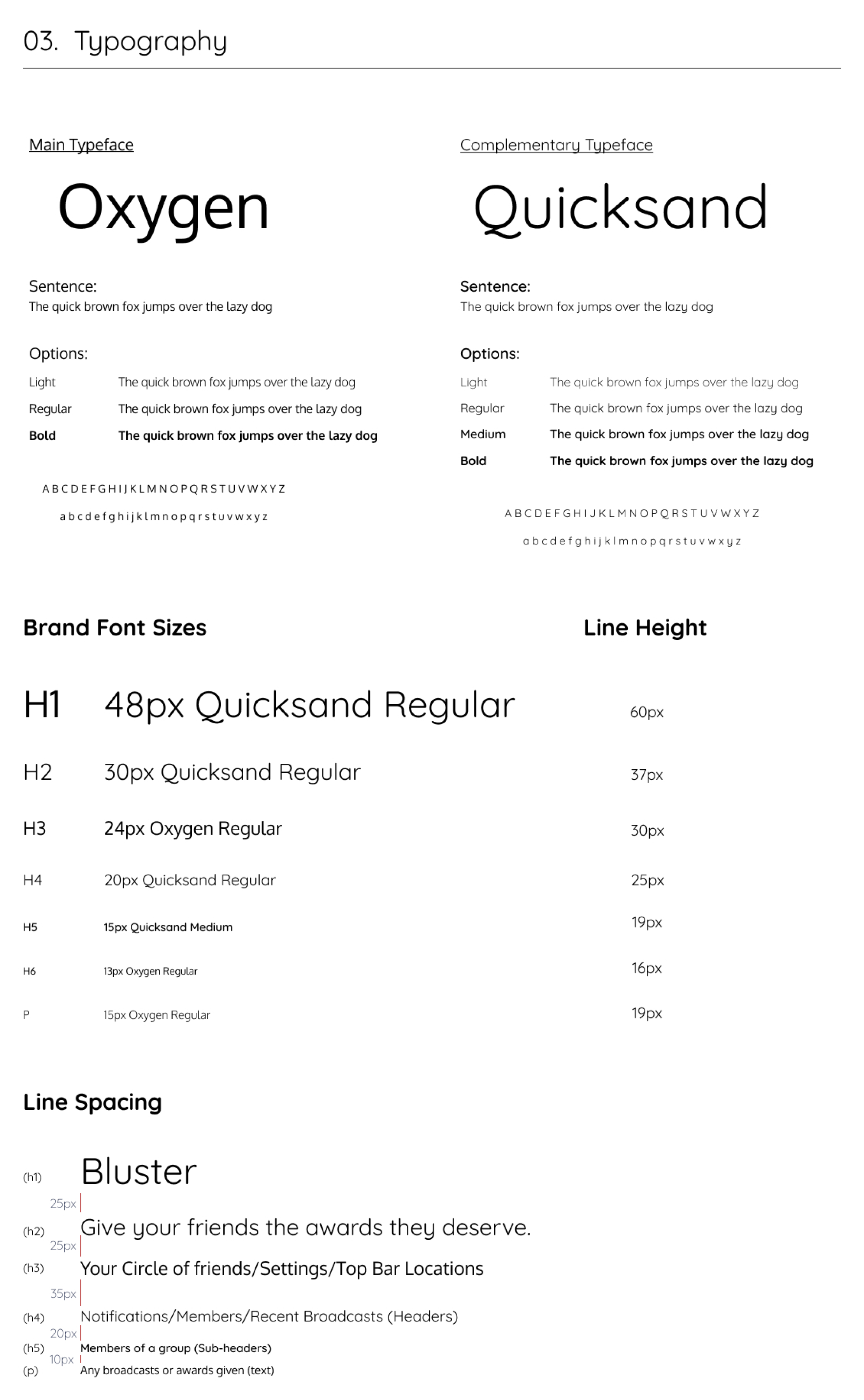 Typography image showcasing the branding and complimentary fonts being used in Bluster.