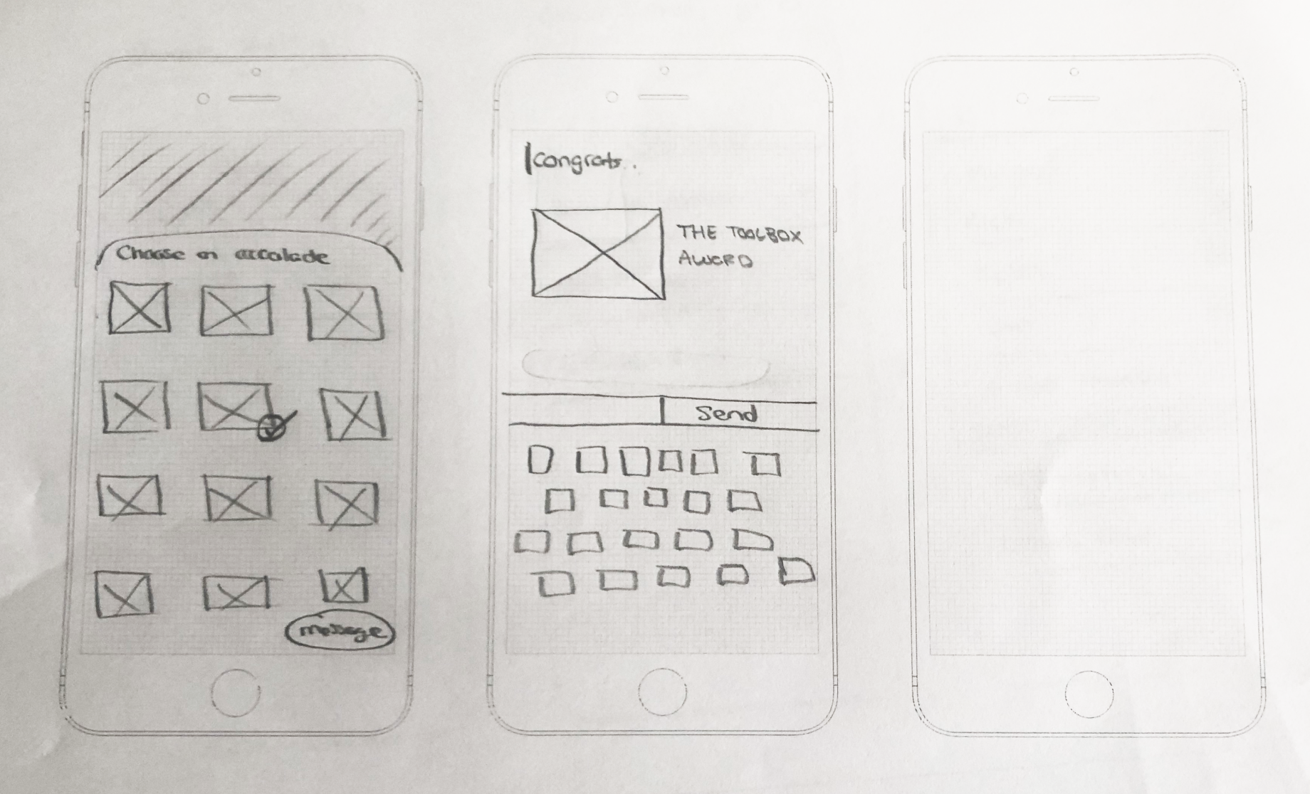 Mockup drawings of choose award screen and the reasoning screen.